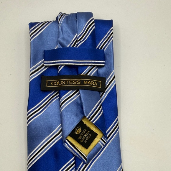 Vtg Countess Mara Mens Tie Classic Blue Striped Tie 58.8” X 3.9” - Picture 2 of 2